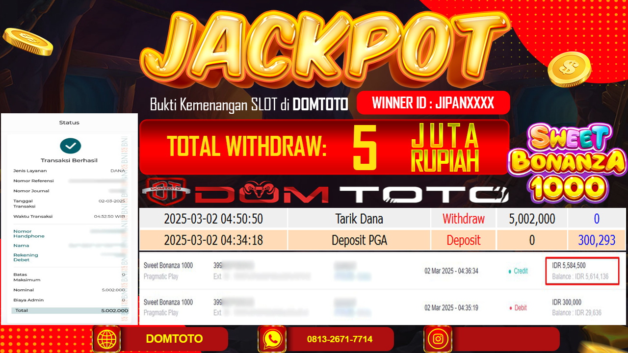 JACKPOT SLOT SWEET BONANZA 1000 2 MARET 2025
